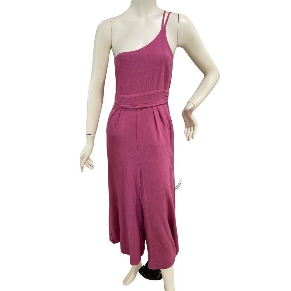 Anrabess Rose One Shoulder Wide Leg Jumpsuit